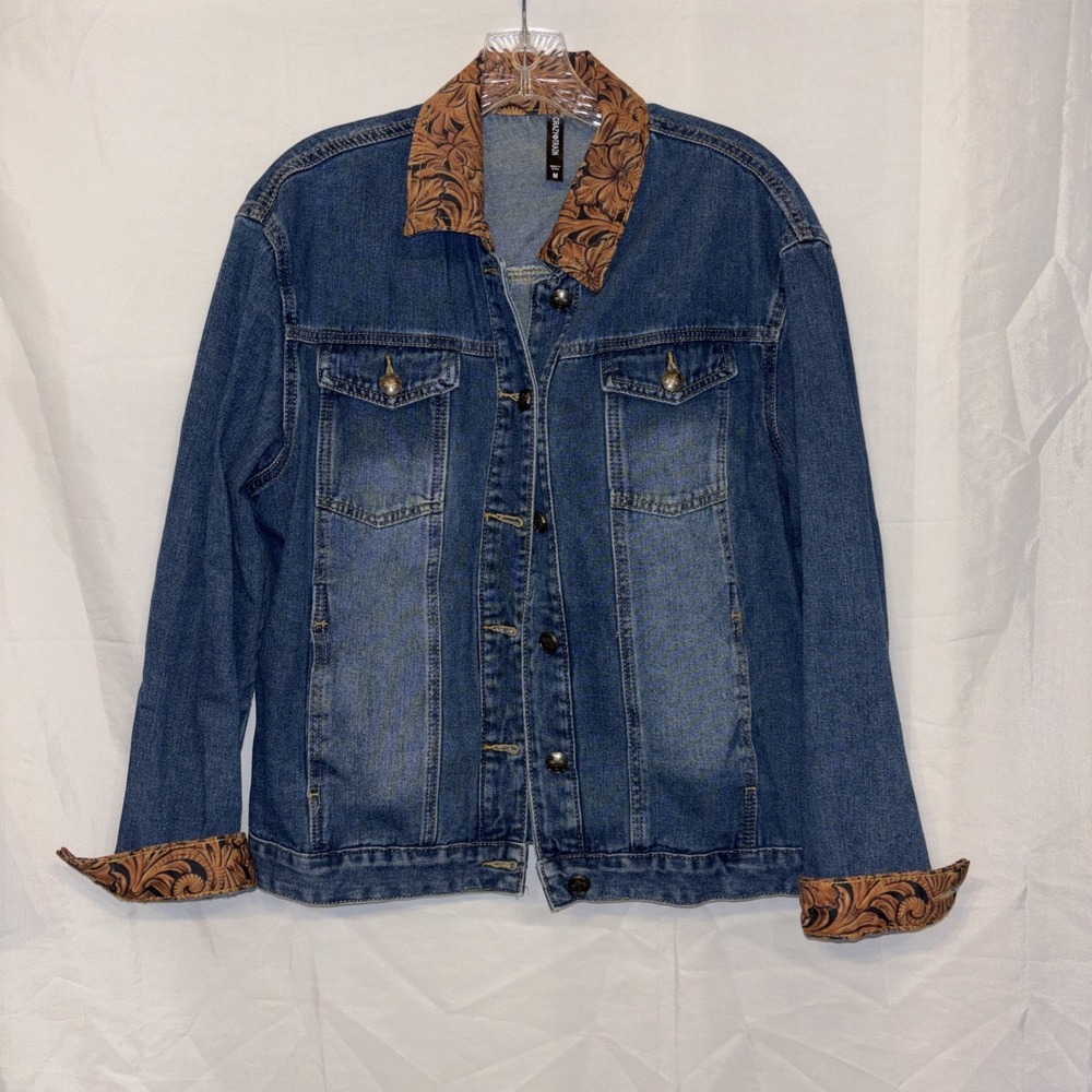Crazy Train Denim Western Jean Jacket Size Medium Button Up